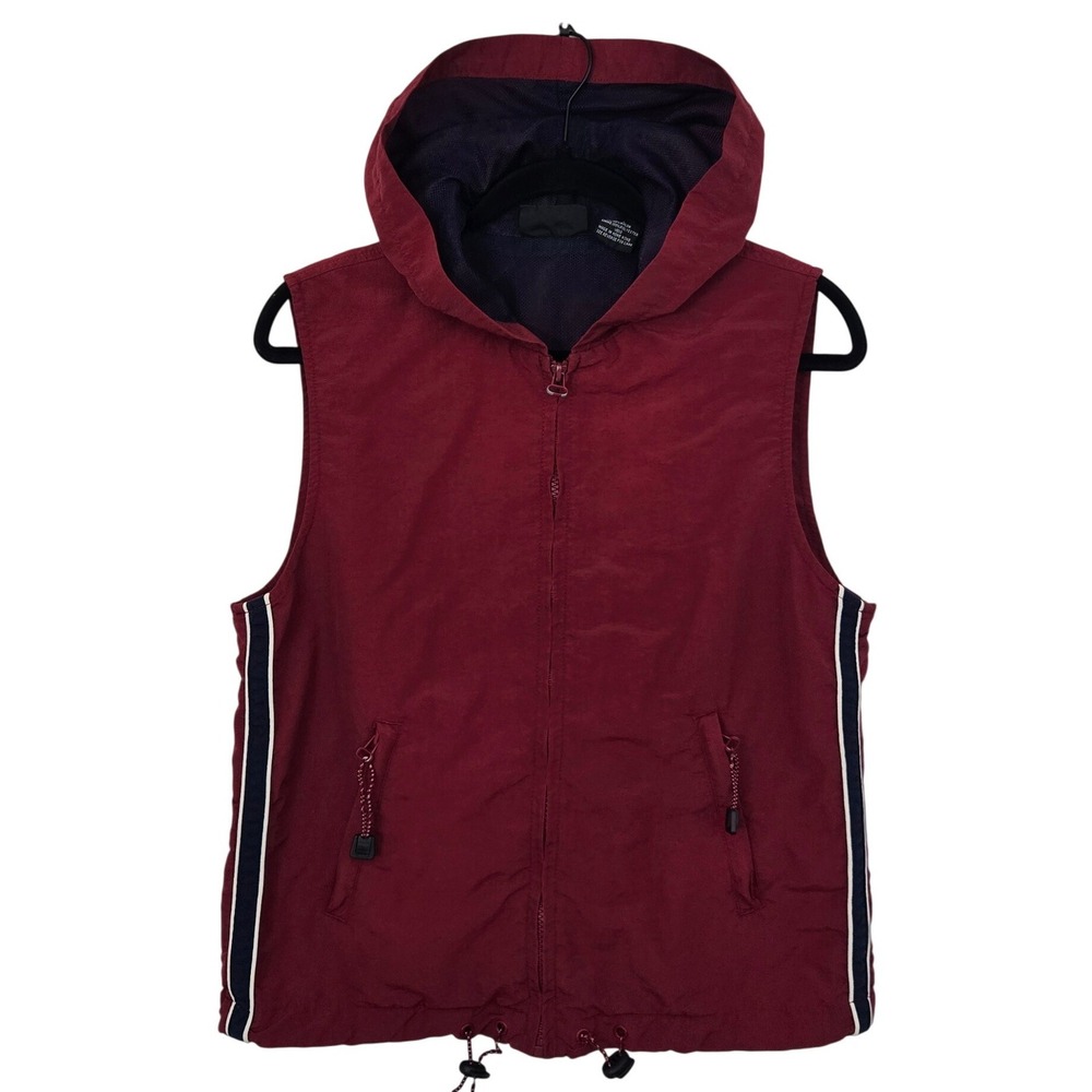 Vintage Anchor Blue Vest Mens M Red Nylon Hooded Mesh Lined Y2K Skater